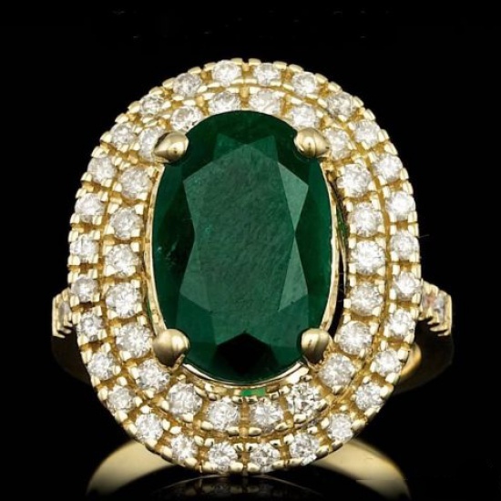 Zloty pierścionek z diamentami i szmaragdem